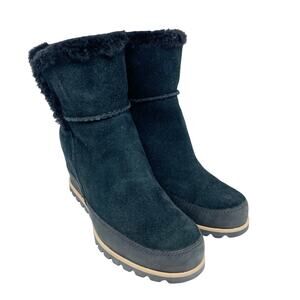 UGG Women's Malvella Shearling Wedge Ankle Boots Suede Black Size 9